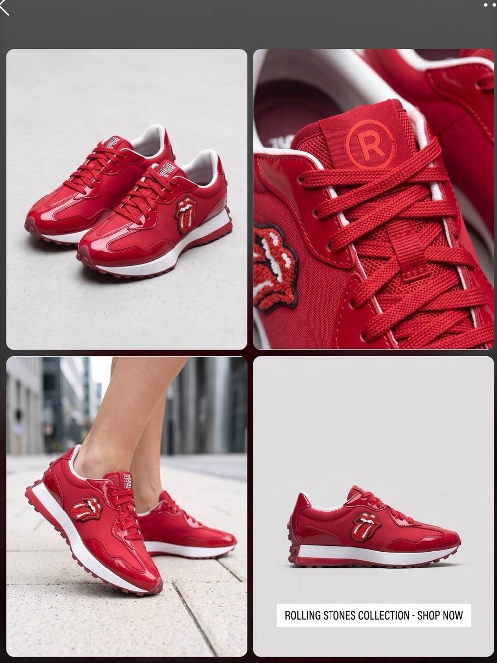 the Rolling Stones Red Women's Retro Lace-Up Sneakers with Tongue & Lips Patch